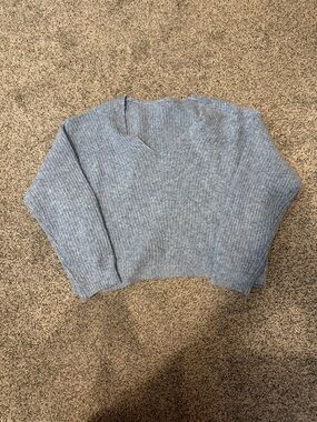 SHEIN Light Blue V-Neck Ribbed Knit Sweater